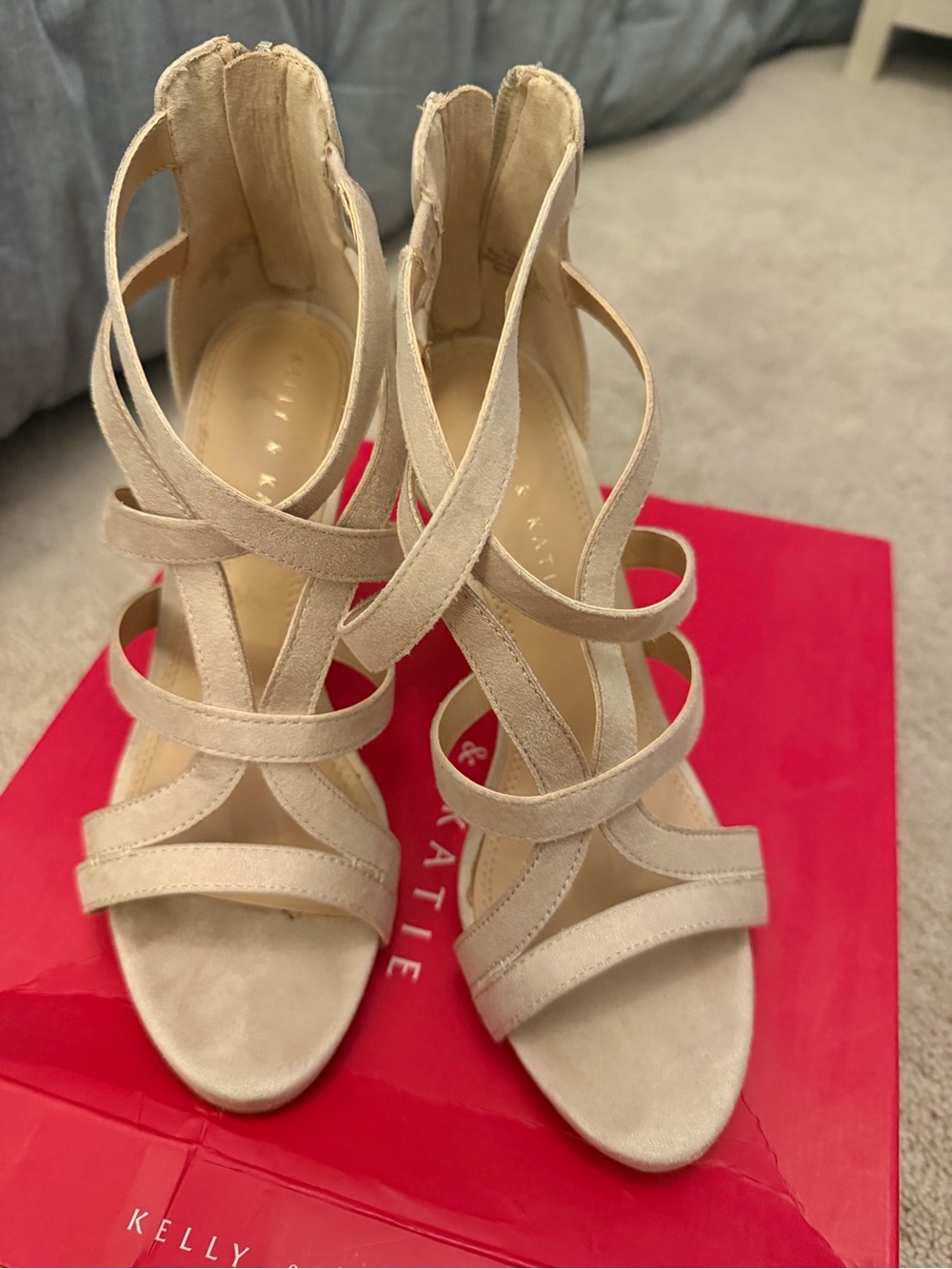 Kelly & Katie Nude Beige Strappy Suede High Heels